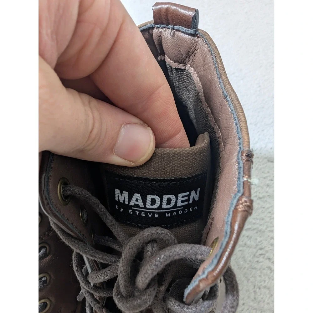Madden by Steve Madden Boots Men 9.5 Brown Cap Toe Side Zip Buckle Combat *MINT*